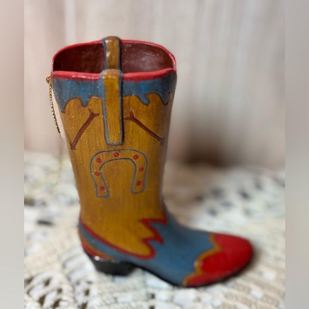 Western Cowboy Boot Ornament with Red and Blue Accents